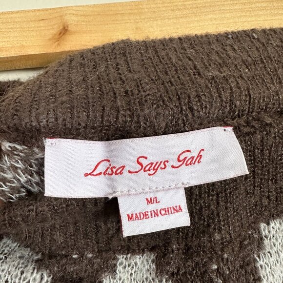 Lisa Says Gah Two Piece Set Knit Lucinda Vintage Rug Mocha Brown Cream M/L - Picture 6 of 7